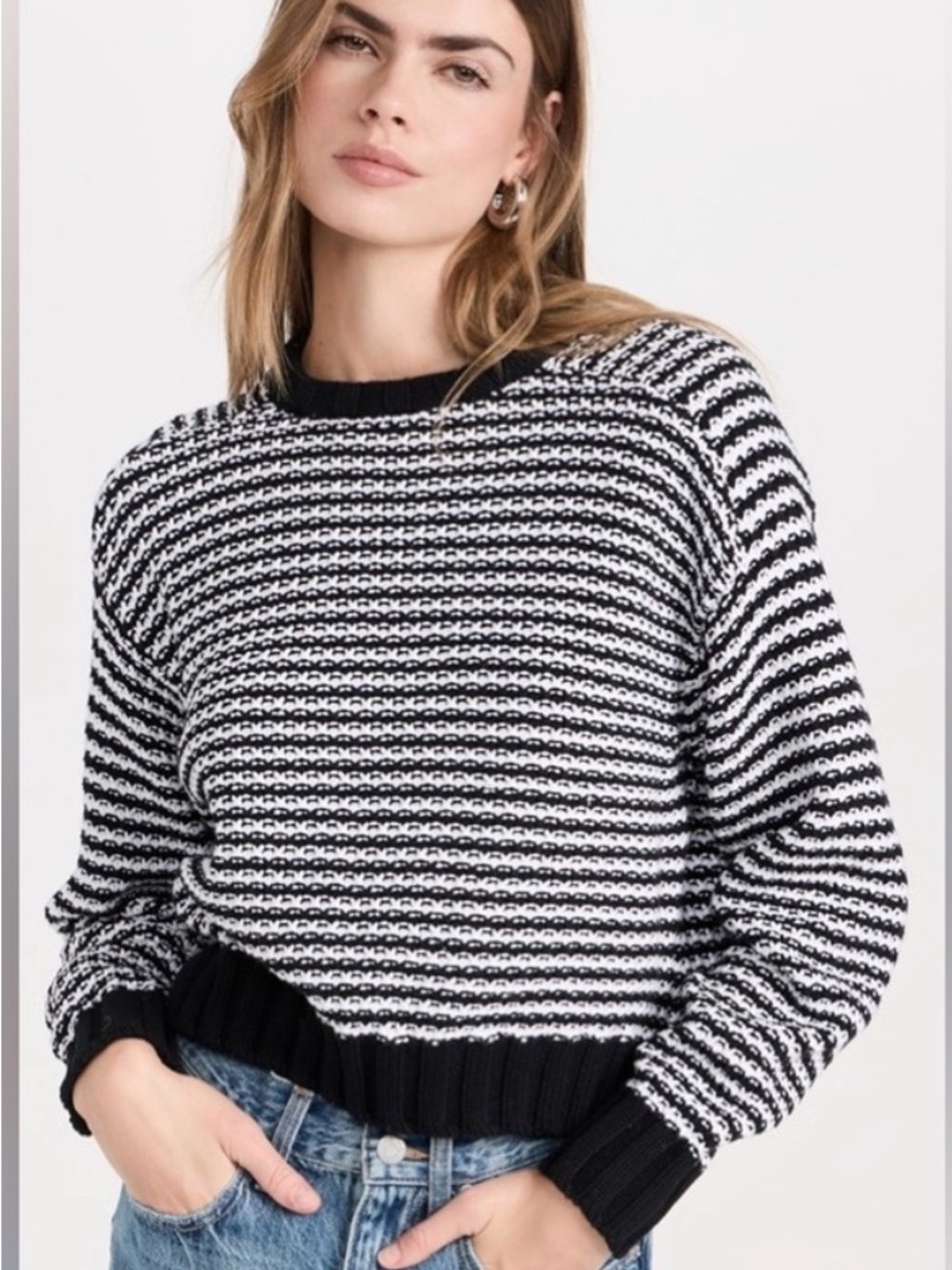 Pistola Adina Sweater Black and White Striped Sz M Crewneck Knit Cotton Chunky